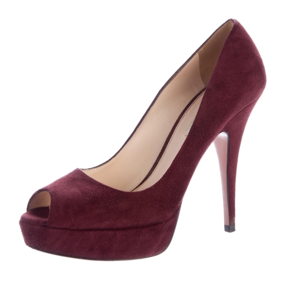Prada Shoes - Prada Peep Toe Suede Pumps